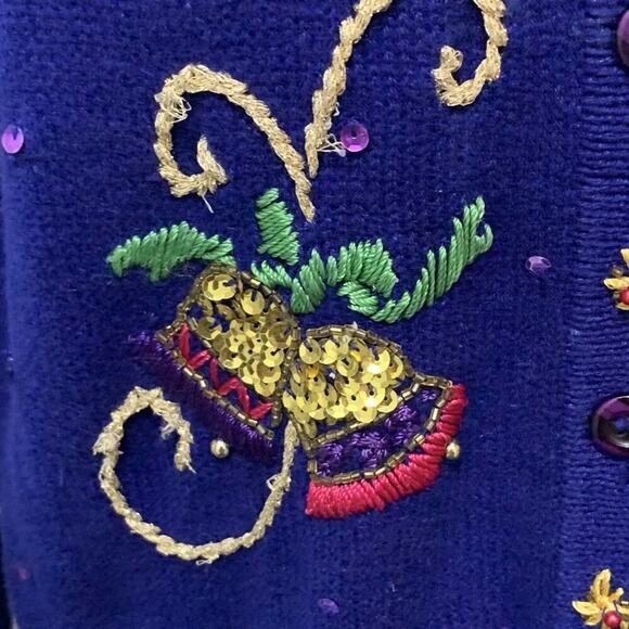 VINTAGE Bright Blue Ugly Christmas Sweater by Arriviste Beads & Sequins Small - Picture 12 of 12
